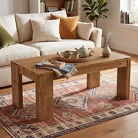 Tribesigns Solid Wood Coffee Table, 47-Inch Wooden Center Tables with Rounded Corners, Rectangular Living Room Table