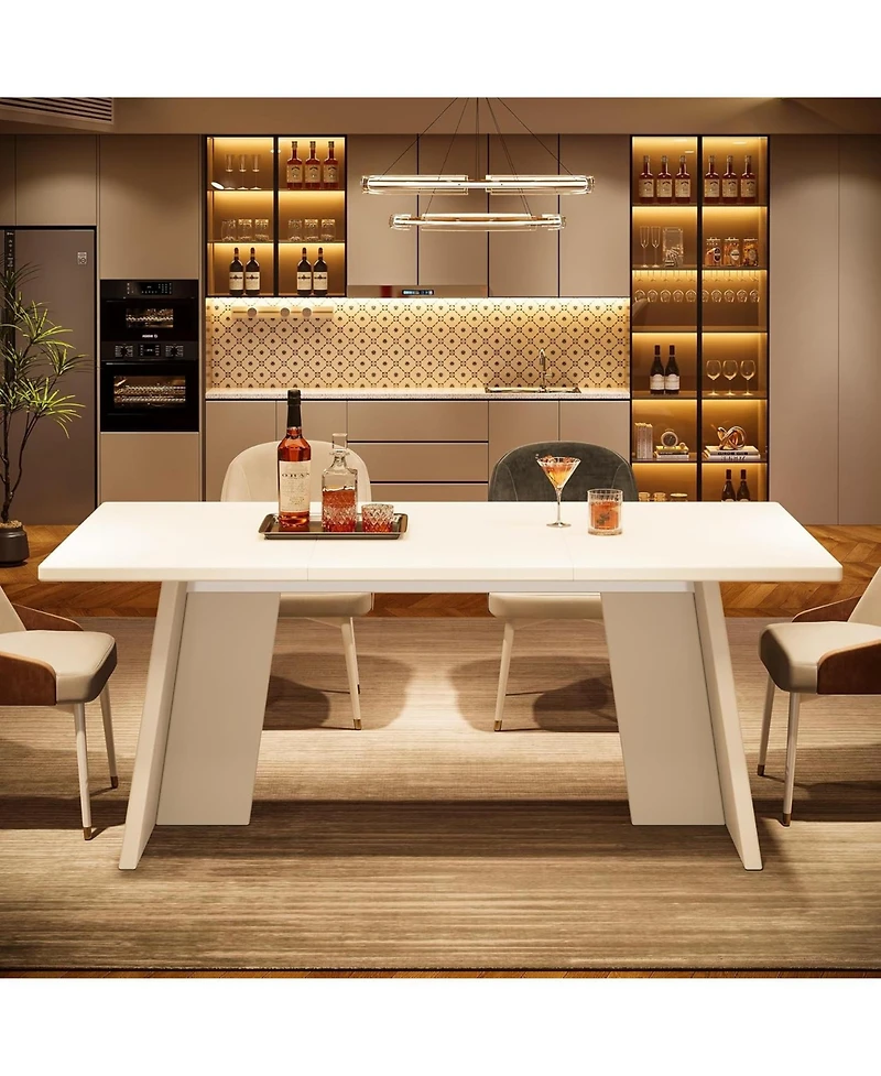 Tribesigns White Wooden 63" Modern Kitchen Table with Glossy Tabletop, Large Rectangle, Seats 4–6 Dining Table