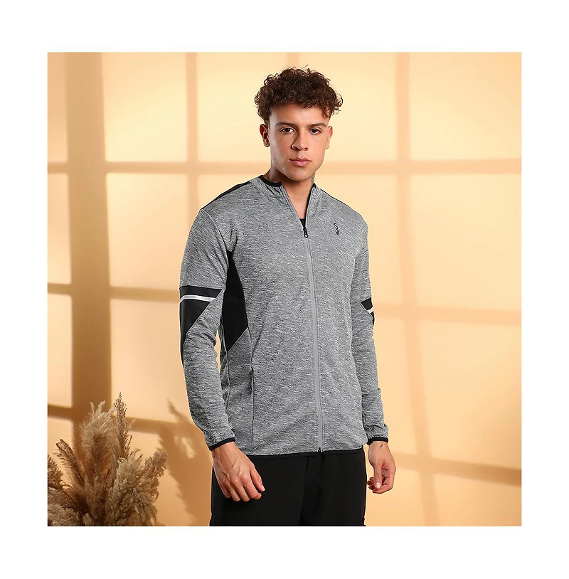 Campus Sutra Men's Grey Heathered Activewear Jacket With Contrast Detail