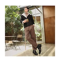 Campus Sutra Men's Midnight Black Contrast Sherpa-Lined Suede Rider Jacket