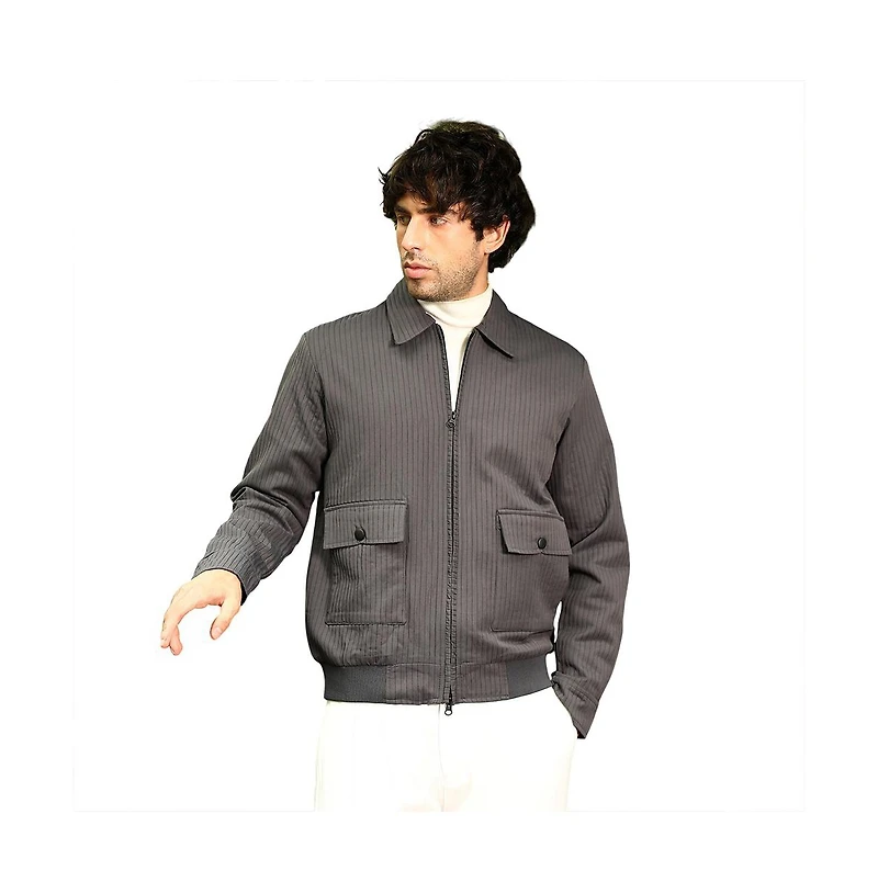Campus Sutra Men's Moon Grey Zip-Front Lined-Tactile Jacket