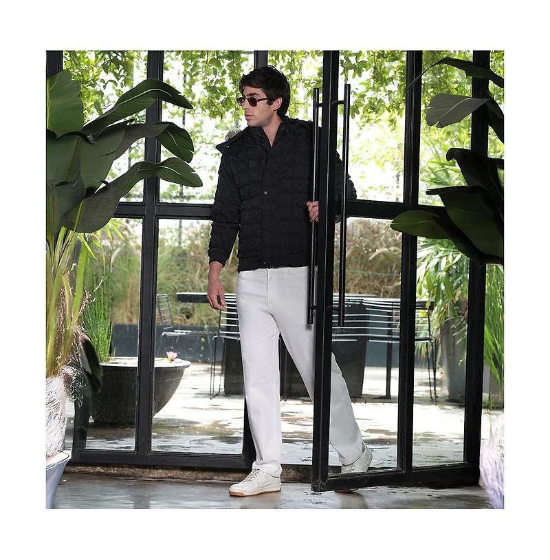 Campus Sutra Men's Obsidian Black Grid-Tactile Puffer Jacket