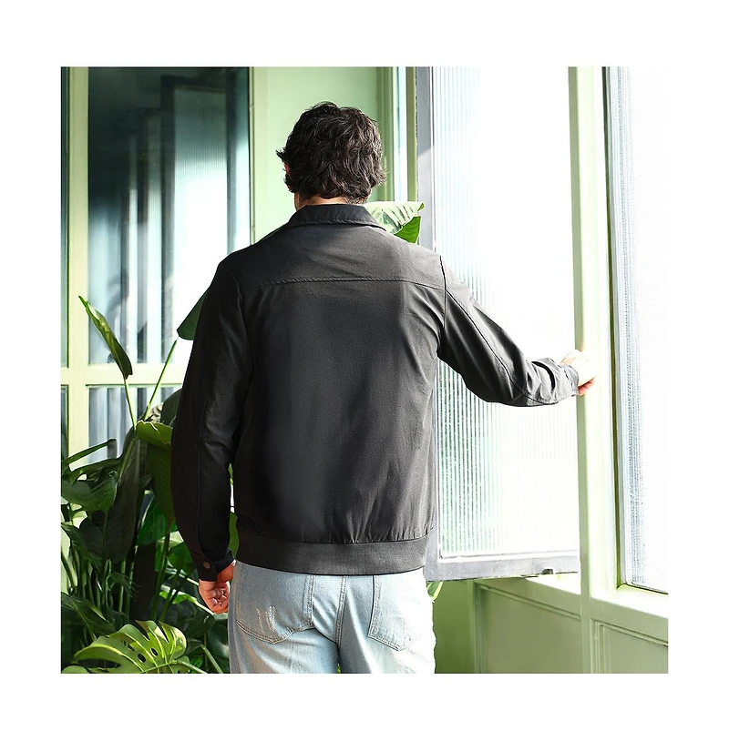 Campus Sutra Men's Obsidian Black Zip-Front Geometric-Jacquard Jacket