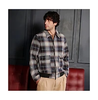 Campus Sutra Men's Navy Blue Zip-Front Plaid Jacket