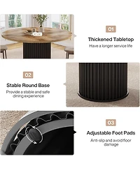 Tribesigns 47.24-Inch Black Round Dining Table for 4-6 People, Modern Fluted Mdf + Metal Base Kitchen Table