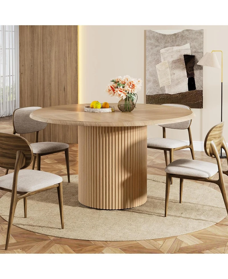 Tribesigns 47" Round Dining Table for 4, Farmhouse Kitchen Table with Metal Base