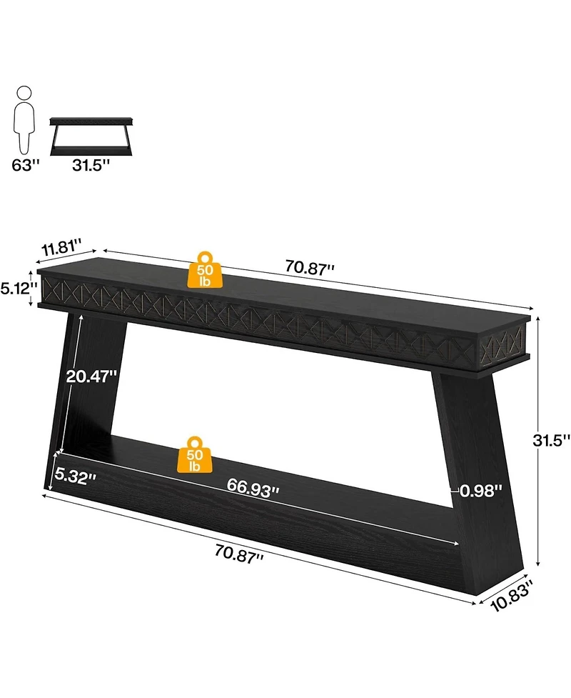 Tribesigns Modern Console Table, 71-Inch Extra Long Entryway Table with Storage, 2-Tier Narrow Sofa Table, Black