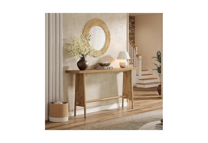 Tribesigns 63" Long Entryway Table, Modern Console Table with Metal Legs, Wooden Sofa Console Behind