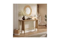 Tribesigns 63" Long Entryway Table, Modern Console Table with Metal Legs, Wooden Sofa Console Behind