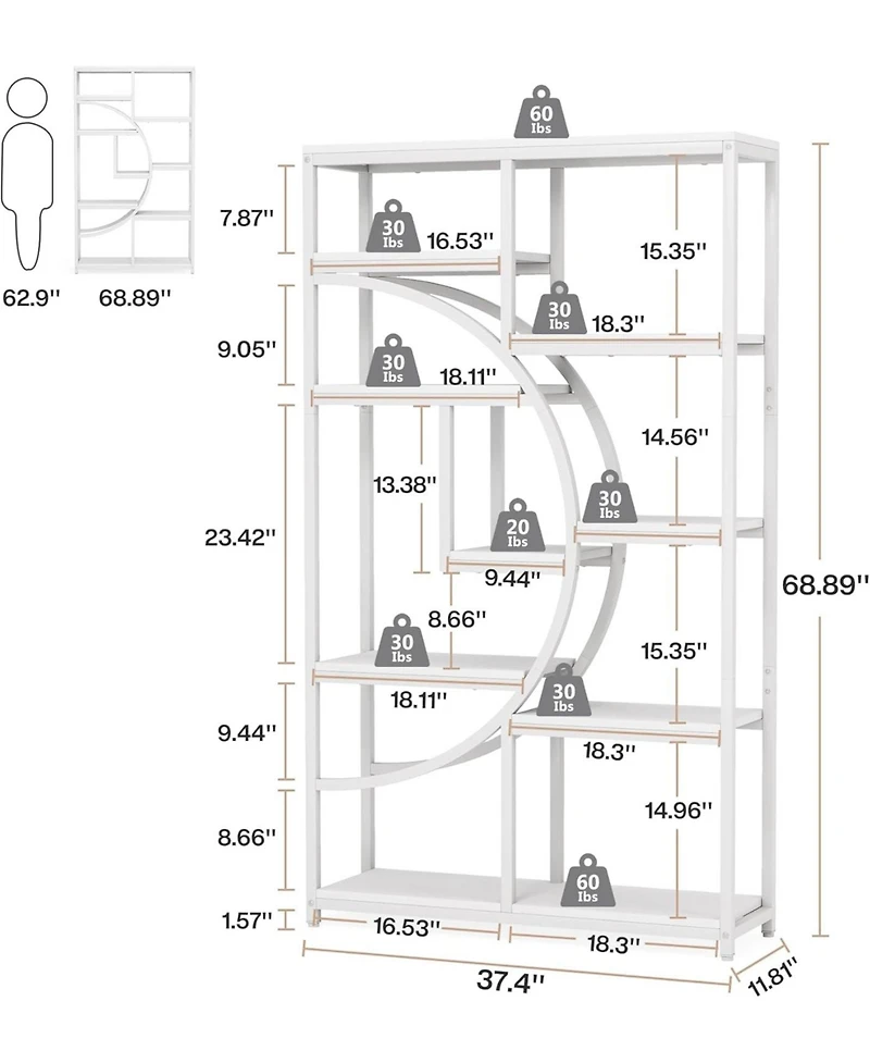 Tribesigns 9-Tier Bookshelf, Freestanding Tall Bookshelves Display Shelf Storage Organizer with 9-Open for Living Room, Bedroom