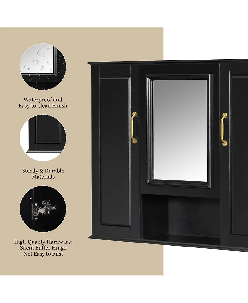 Casainc 36" Wall Mounted Medicine Cabinet with Mirror and 3 Doors