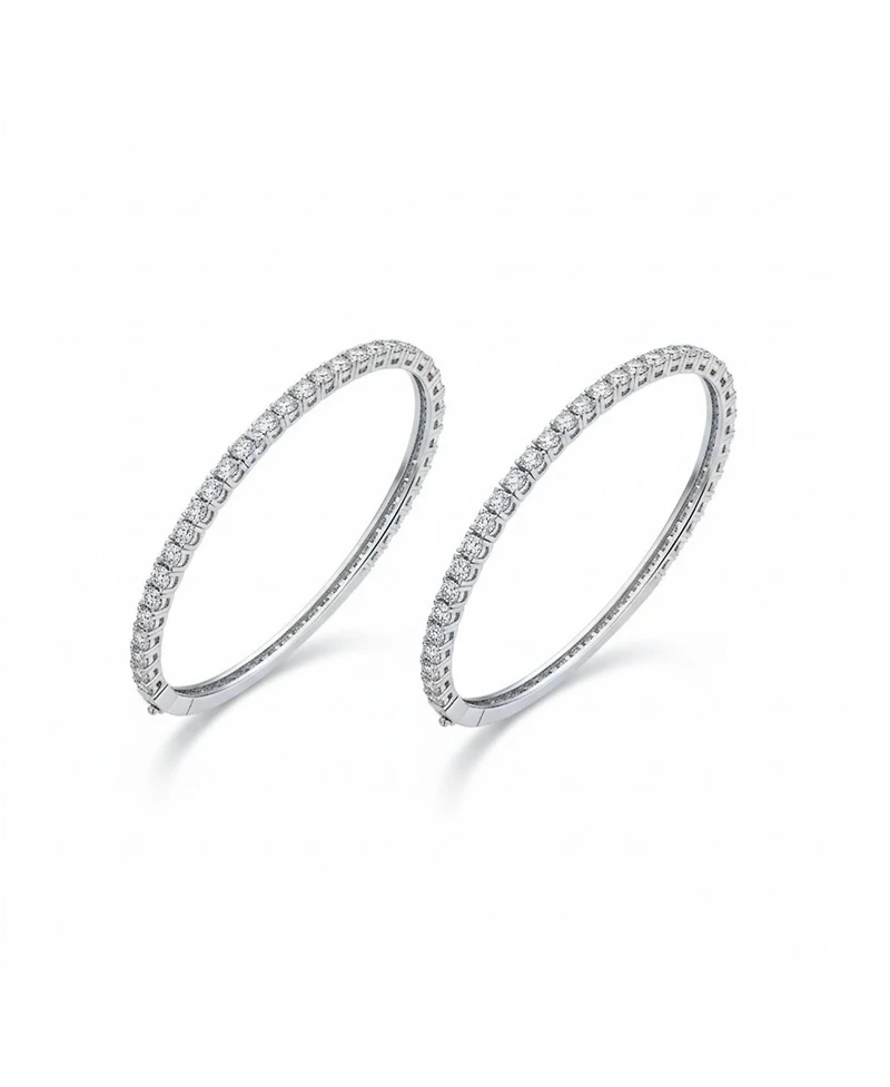 Bling Jewelry Set of 2 Cz Cubic Zirconia Princess Cut Stackable Eternity Tennis Bangle Bracelet