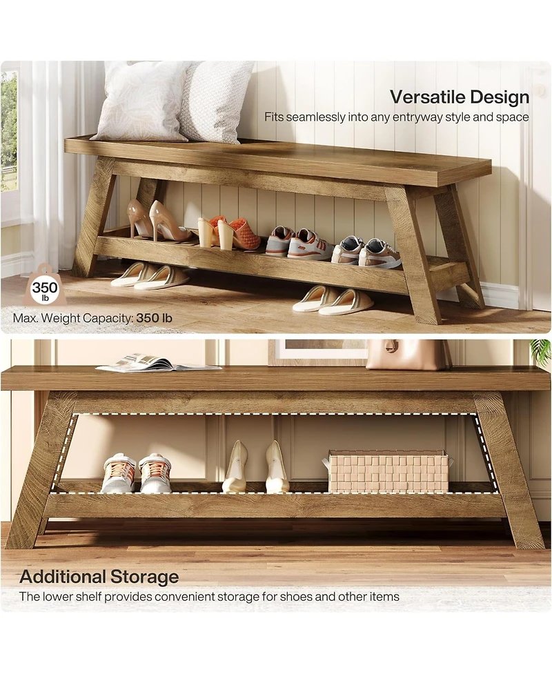 Tribesigns 55" Wood Entryway Bench with Shoe Storage