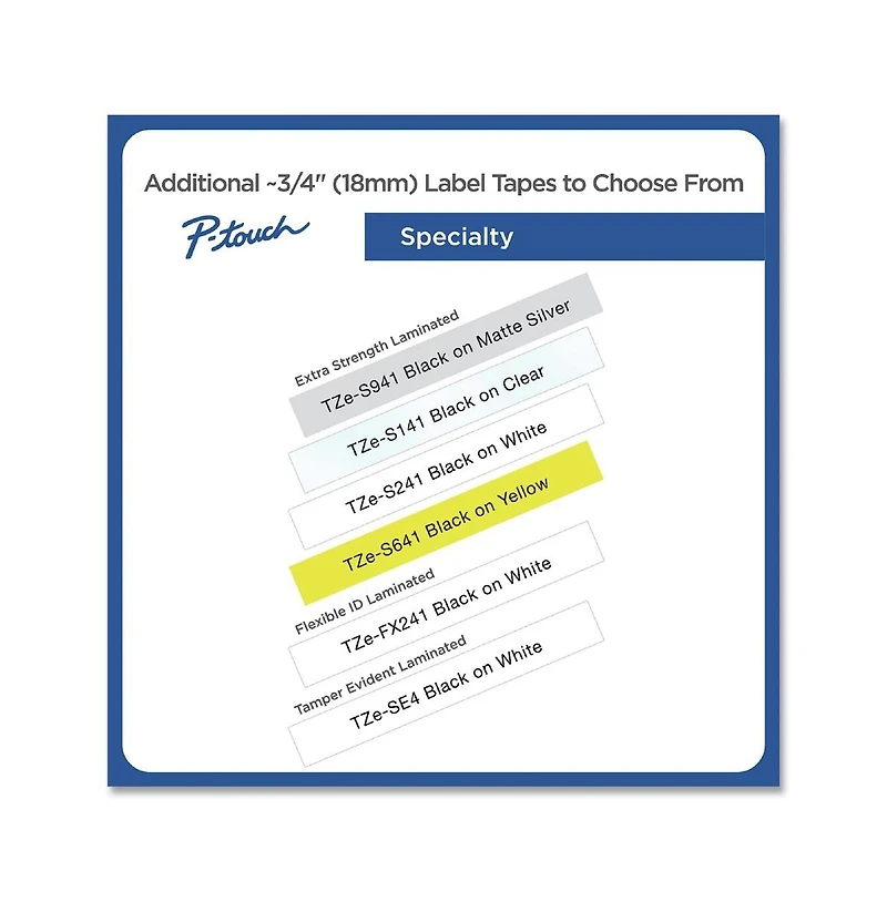 Brother P-Touch TzES941 0.7 in. x 26.2 ft. TZ Extra-Strength Adhesive Laminated Labeling Tape - Black on Matte Silver