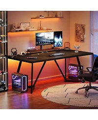 Tribesigns Large Black Computer Desk, Metal Frame Office Workstation with Rectangular Writing Table for Home Office