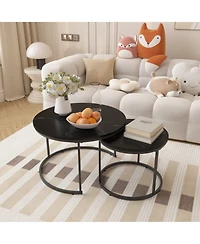 sumyeg Industrial Nesting Coffee Table Set of 2 with Wood Finish and Metal Frame