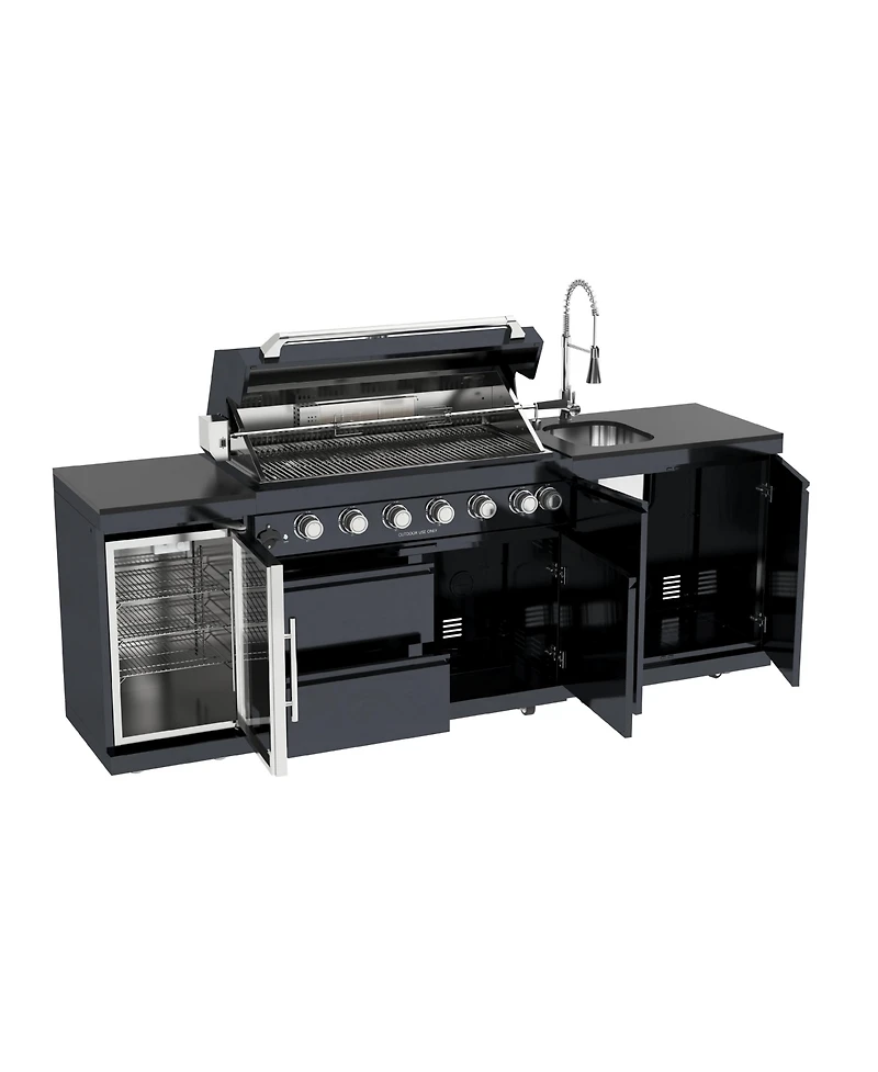 Mondawe 43" 6-Burner Gas Grill Outdoor Kitchen with Wine Cooler, Rotisserie & Granite