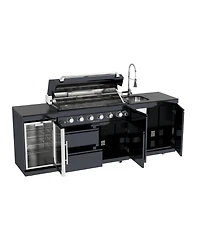Mondawe 43" 6-Burner Gas Grill Outdoor Kitchen with Wine Cooler, Rotisserie & Granite