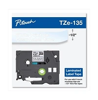 Brother P-Touch TZE135 TZe 0.47 in. x 26.2 ft. Standard Adhesive Laminated Labeling Tape - White on Clear