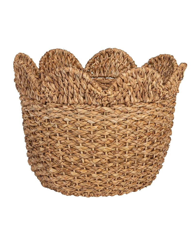 Storied Home Braided Bankuan and Rattan Baskets with Scalloped Edge, Natural, Set of 3
