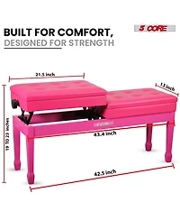 5 Core Duet Piano Bench 3.5 Inch Padded Cushioned Stool Wooden Heavy Duty Musician Chair w Storage