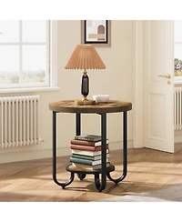 Tribesigns Round End Table with 2-Tier Storage Shelf, Industrial Side Table with Curved Metal Legs