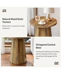 Tribesigns Farmhouse Round End Table, Wooden Couch Side Table with Octagonal Base
