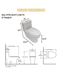Casainc One-Piece Dual Flush 1.1/1.6 Gpf Elongated Bathroom Fixture Comfort Seat Height,Soft-Close Seat,Glazed Surface