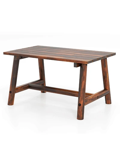 Costway Outdoor Coffee Table with Slatted Rectangle Top, Garden Side Table