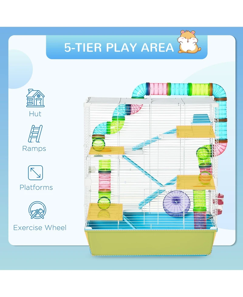 PawHut 23" 5-Tier Hamster Cage with Wheel and Water Bottle,