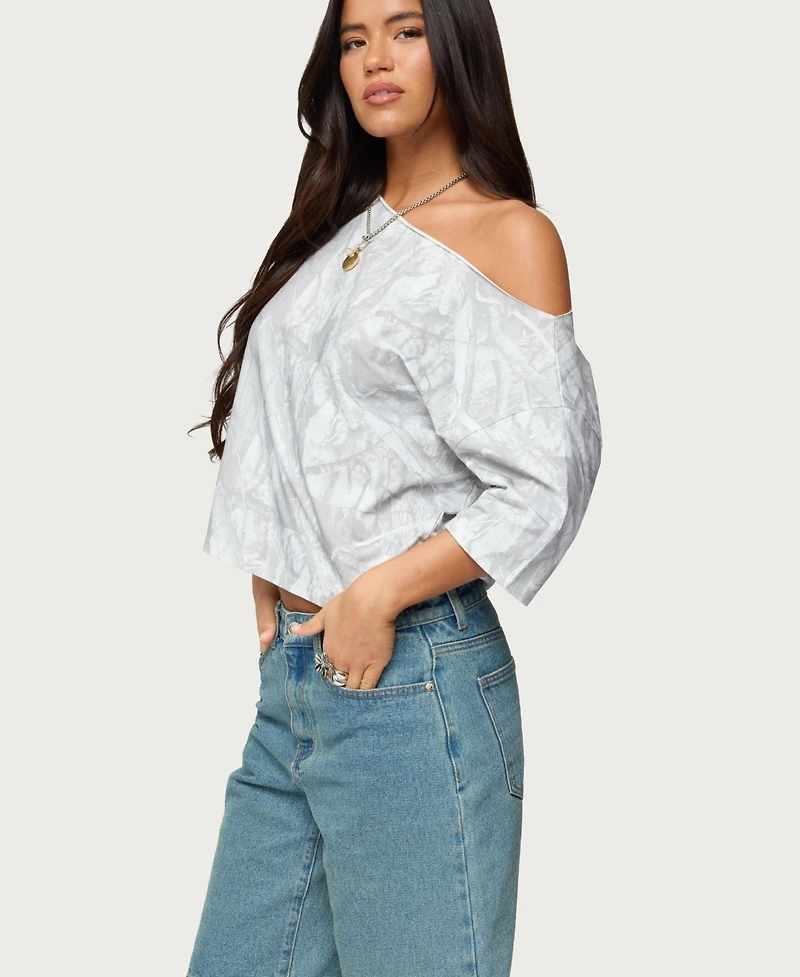 Edikted Women's Davida Off Shoulder Camo Top