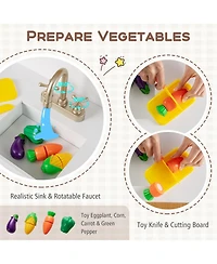Hongge Kids Kitchen Playset with Cuttable Veggies, Cookware, and Utensils
