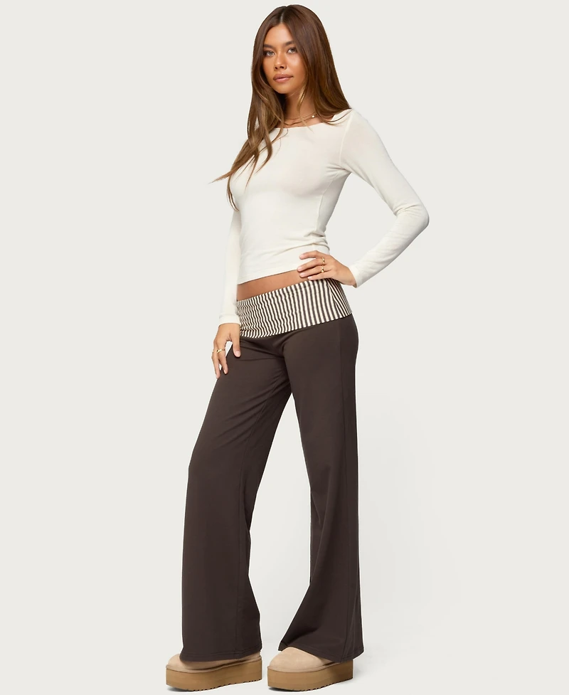 Edikted Women's Meshey Striped Fold Over Pants
