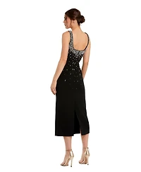 Mac Duggal Women's Beaded Crepe Scoop Neck Sleeveless Midi Dress