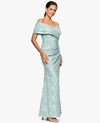 Betsy & Adam Petite Off-The-Shoulder Long Sheath Dress