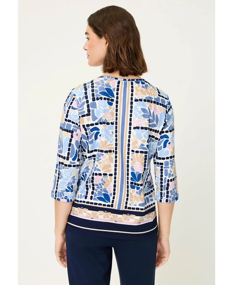 Olsen Women's Floral & Border Print T-Shirt