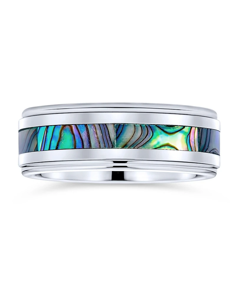 Bling Jewelry Rainbow Abalone Inlay Couples Titanium Eternity Band Rings Comfort Fit 8MM