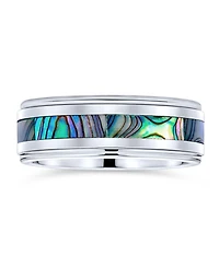 Bling Jewelry Rainbow Abalone Inlay Couples Titanium Eternity Band Rings Comfort Fit 8MM