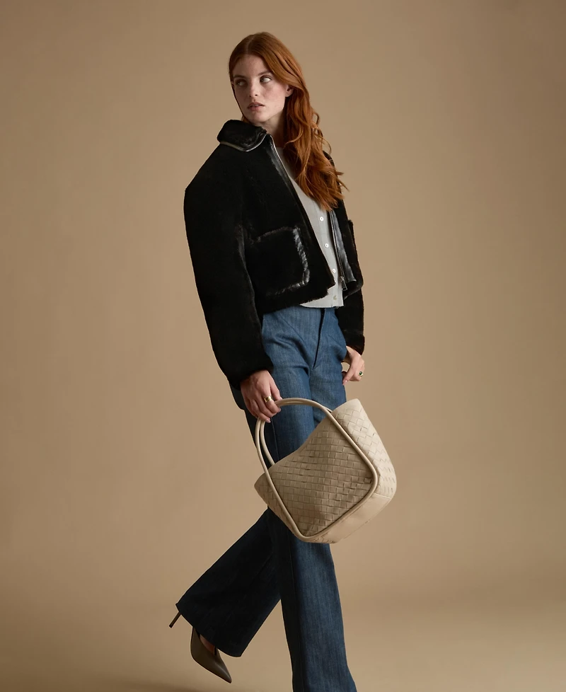 Furniq Uk Women's Cropped Shearling Jacket