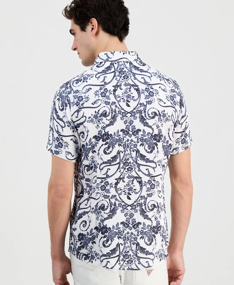 Guess Men's Wayco Decorative Floral Short-Sleeve Shirt