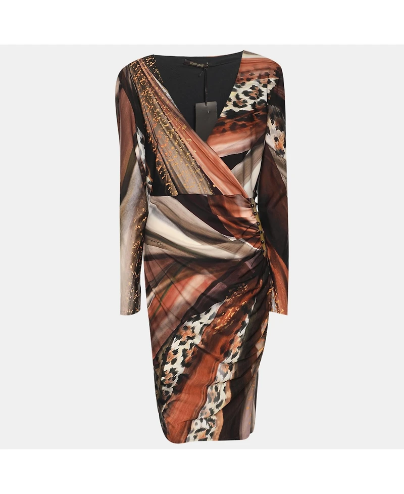 Pre-Owned Roberto Cavalli Women's Stretch Crepe Piercing Draped Midi Dress