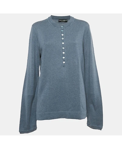 Pre-Owned Dolce & Gabbana Men's Blue Cotton Knit Crew Neck Long Sleeve Sweatshirt