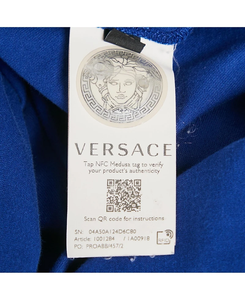 Pre-Owned Versace Big & Tall Men's Blue Logo Embroidered Cotton Crew Neck T-Shirt