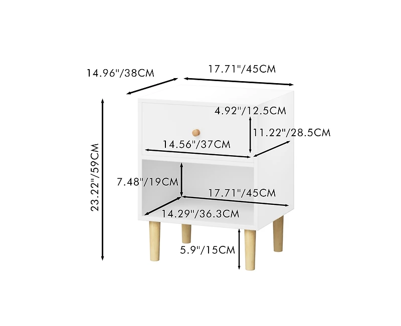 sumyeg Wooden Nightstand with One Drawer One Shelf in White