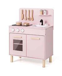 Costway Kids Kitchen Playset with Light up Stove & Cooking Sounds Oven Sink Faucet