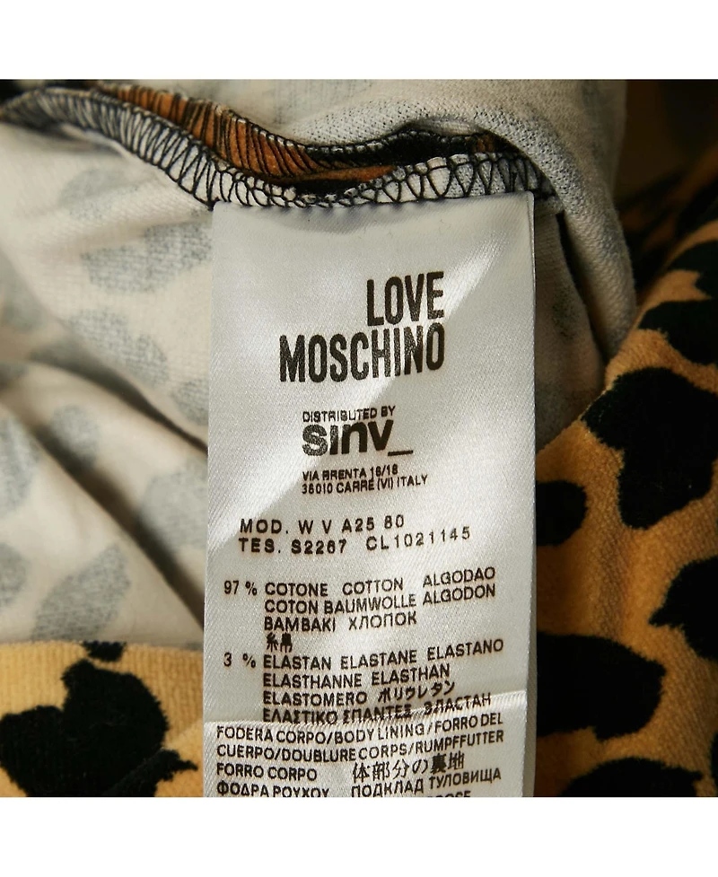Pre-Owned Love Moschino Women's Brown Leopard Print Velour Bow Detail Short Dress