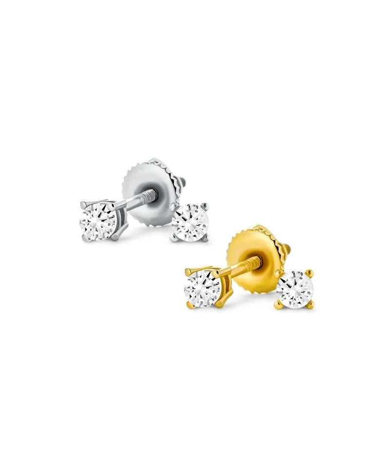 Bling Jewelry Classic Set of 2 Tiny .25CT Cz Cubic Zirconia Stud Earrings Gold Plated Sterling Silver Screwback Posts