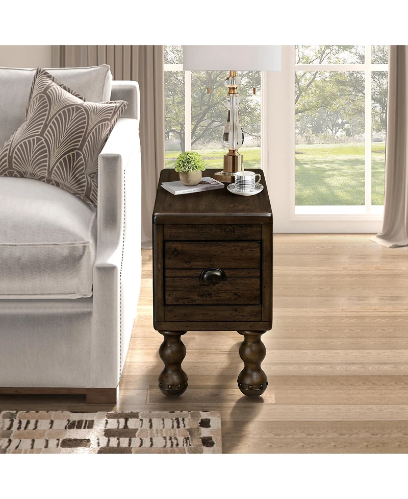 sumyeg Vintage Solid Wood End Table Narrow Rectangle Drawer Nightstand