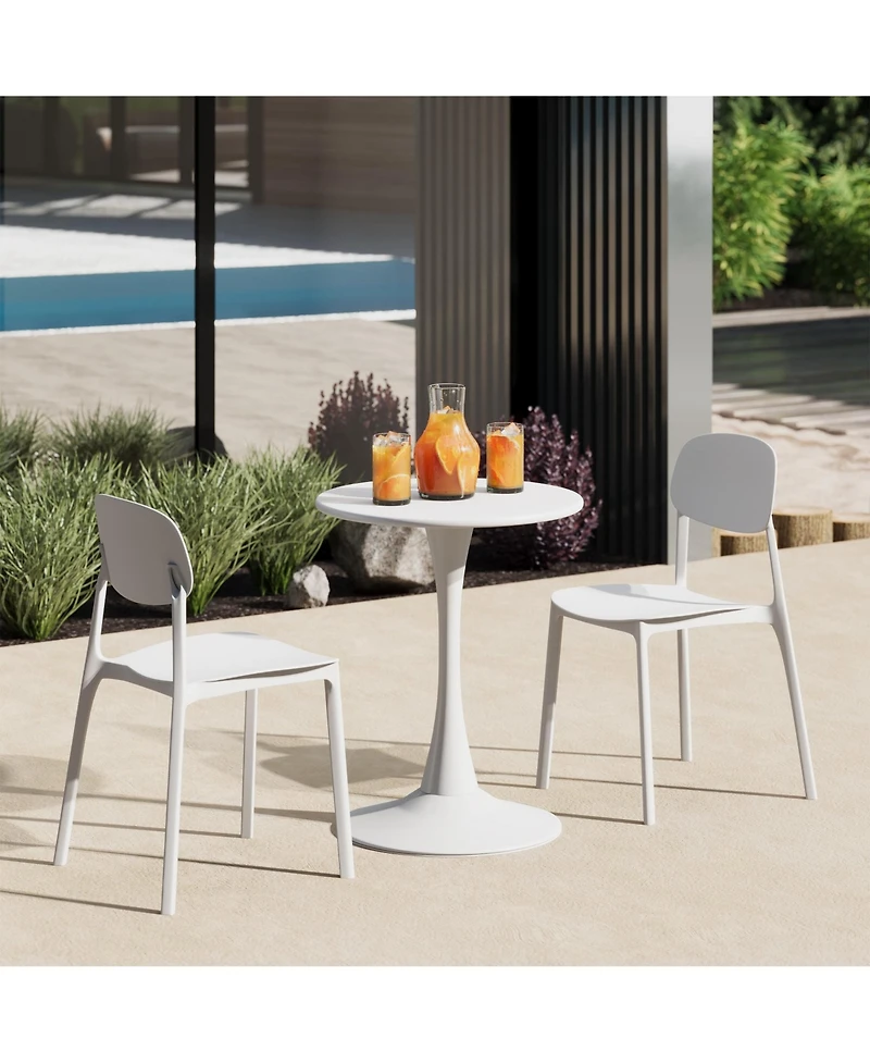 WestinTrends 3-Piece Outdoor Round Metal Patio Dining Table Set With Stackable Resin Patio Side Chairs