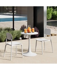 WestinTrends 3-Piece Outdoor Round Metal Patio Dining Table Set With Stackable Resin Patio Side Chairs